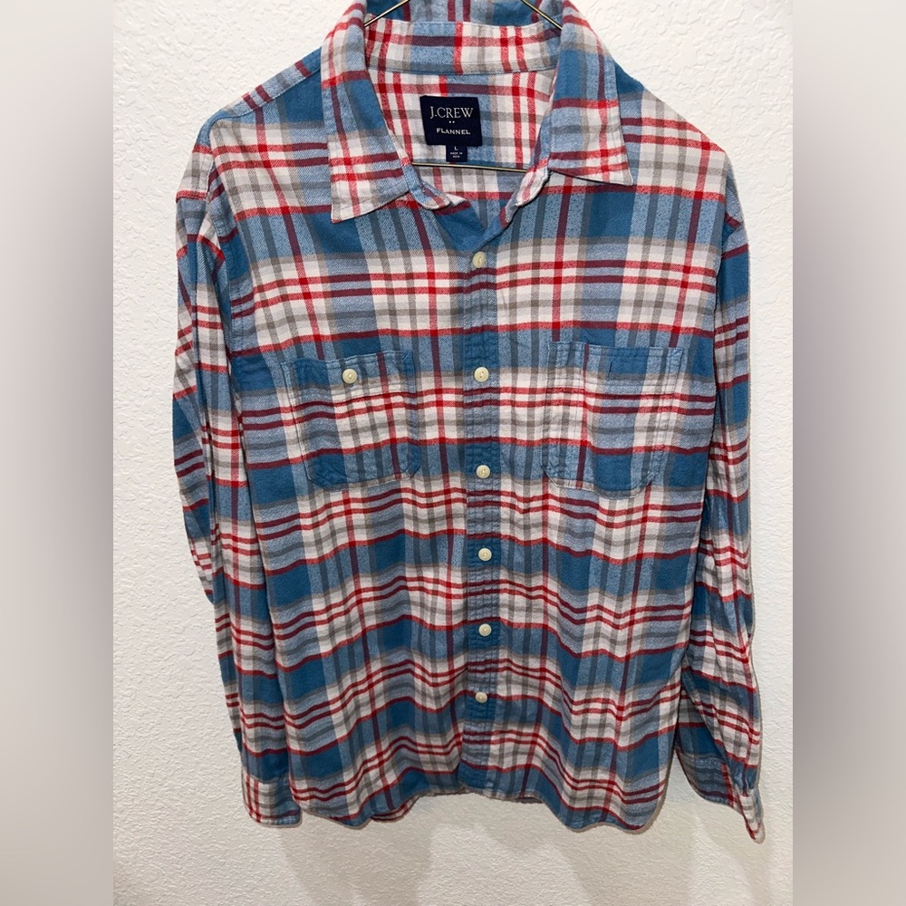 J. Crew Blue and Red Casual Button Down Flannel Shirt